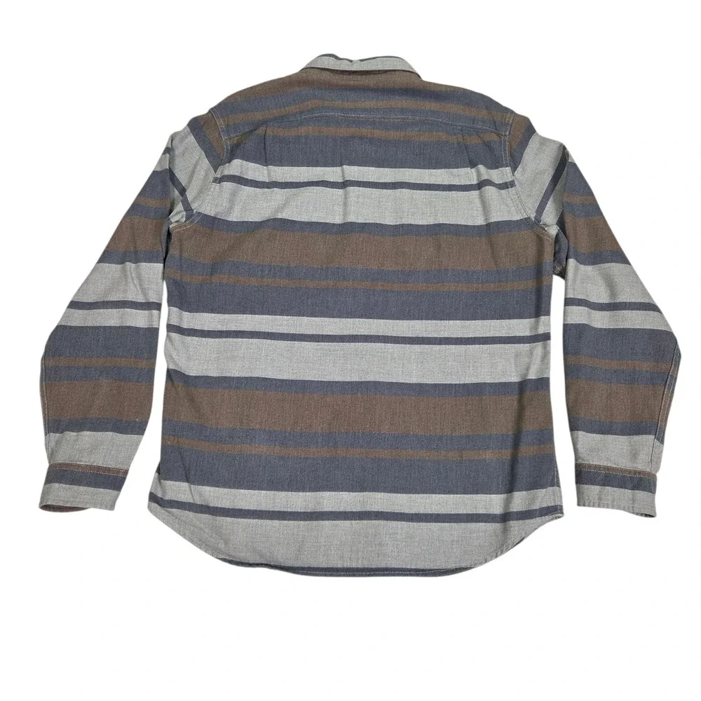 J. Crew Flannel Shirt Men‎ Large Gray Brown Striped Excellent Cotton Preppy